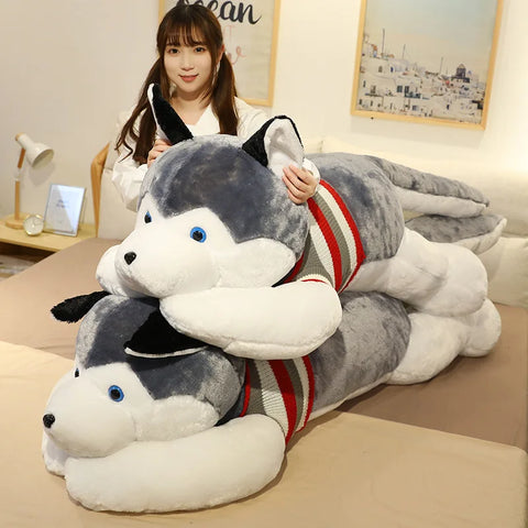 Giant Husky Plush Toy - Soft Stuffed Dog Cushion