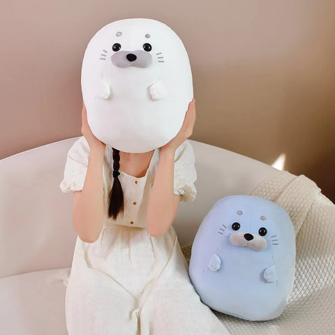 Cute Seal Plush Stuffed Animal – Kawaii Round Pillow Cushion Soft Toy