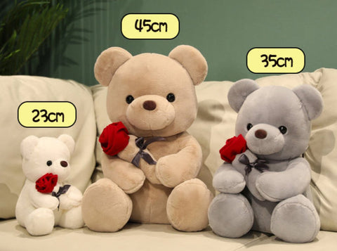 Cute Teddy Bear with Roses Plush Toy – Romantic Stuffed Doll