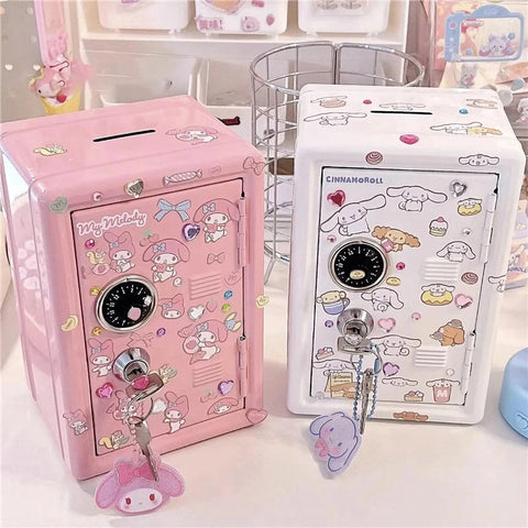 Kawaii Desktop Piggy Bank – Cute Cartoon Money Box with Lock and Stickers