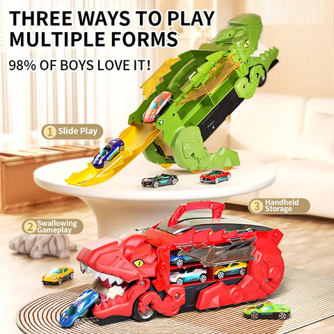 Oversized Dinosaur Swallowing Car Track