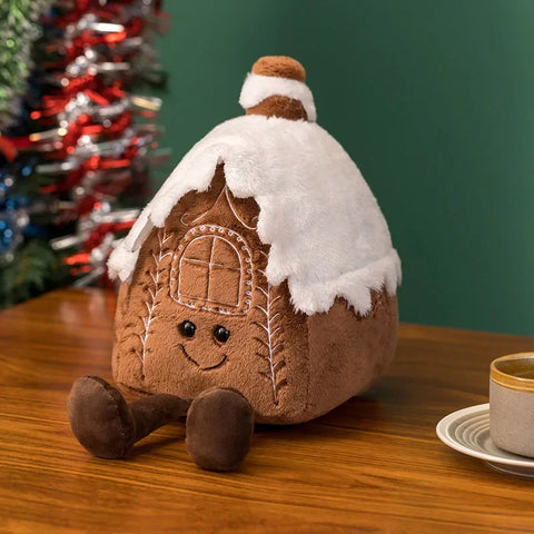 Christmas Gingerbread Plush Pillow – Festive Stuffed Cookie & Cabin Plushie