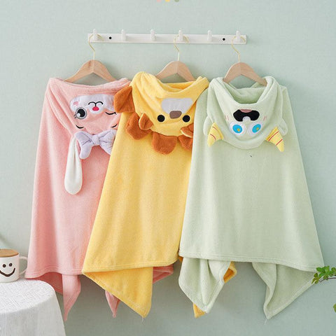Kids Hooded Bath Towel - Coral Fleece Children Cartoon Cloak Bathrobe