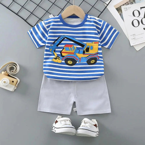Striped Short Sleeve Shorts Set – Summer T-shirt Outfits for Kids