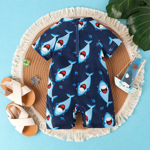 Cute Baby Shark Print Jumpsuit Swimsuit