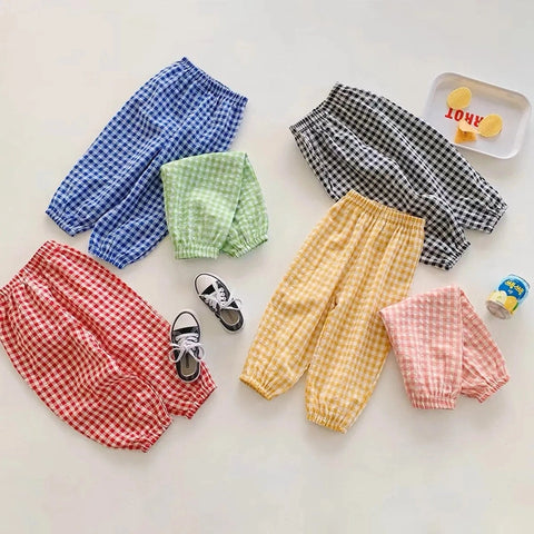Plaid Anti-Mosquito Harem Pants for Kids – Summer Casual Bloomers