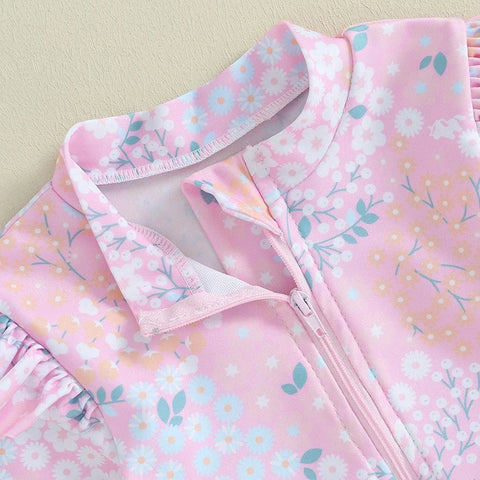 Long-Sleeve Girls Swimwear – Adorable UV Protection for Safe Splashing Teeny Pandas