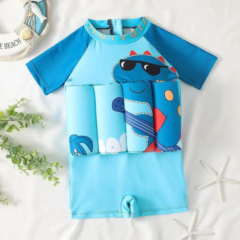 Boys Float Swimsuit - Short-Sleeved One-Piece Swimwear