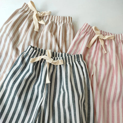 Children's Vintage Linen Cotton Stripe Pants – Casual & Stylish for Kids