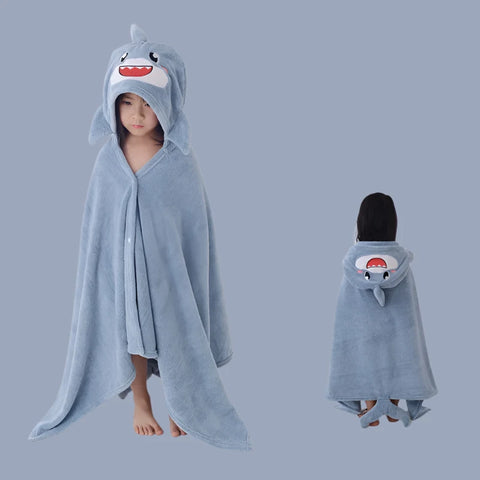 Kids Hooded Bath Towel - Coral Fleece Children Cartoon Cloak Bathrobe