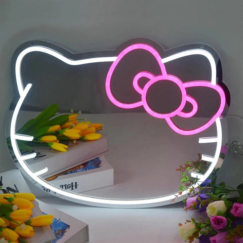 Neon Sign Wall Decor Makeup Mirror - With Light for Kid’s Room and Living Room