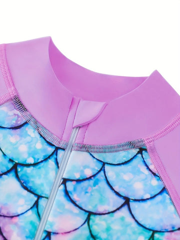 Girls' Long-Sleeve Mermaid One-Piece Swimsuit