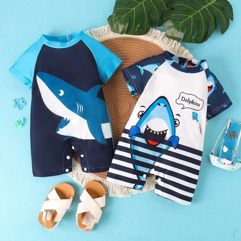 Cute Baby Shark Print Jumpsuit Swimsuit