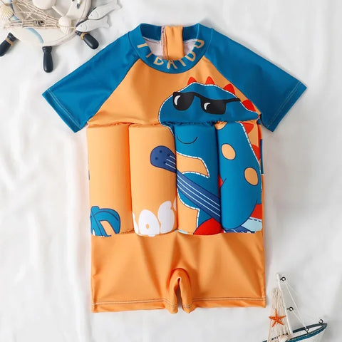 Boys Float Swimsuit - Short-Sleeved One-Piece Swimwear
