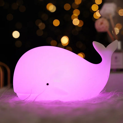 Soft Silicone Cartoon Whale Night Light – USB Rechargeable Kids Bedroom Sleep Lamp