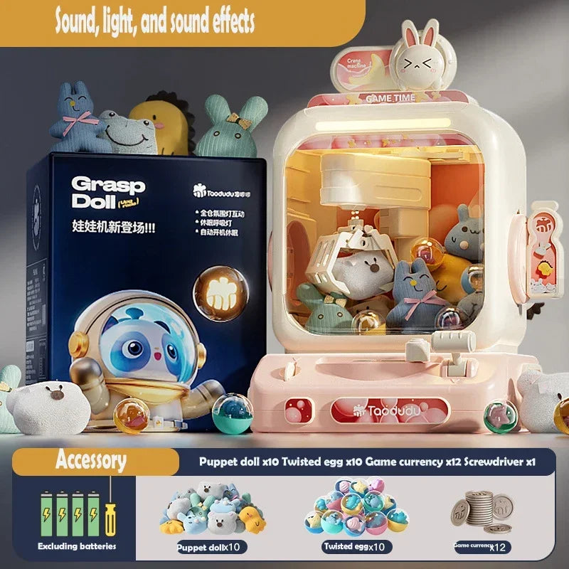 Mini Cartoon Claw Machine for Kids- Coin-Operated Arcade Game with Lights & Music Teeny Pandas