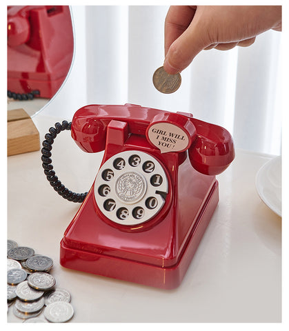 Phone Money Saving Box Sculpture – Retro Telephone Piggy Bank for Bedroom and Office Decor