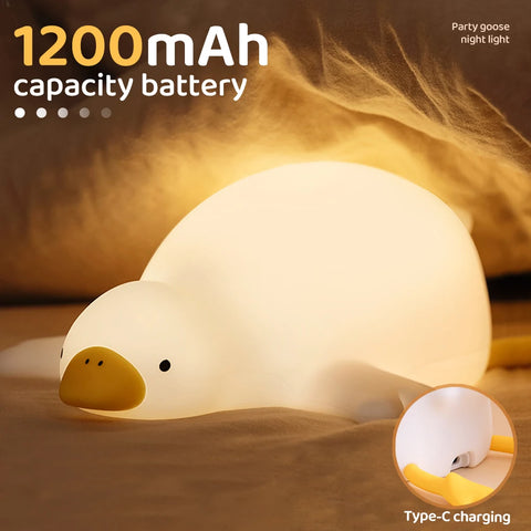 Cute Goose Silicone Nursery Night Light - Rechargeable with Touch Sensor