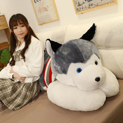 Giant Husky Plush Toy - Soft Stuffed Dog Cushion