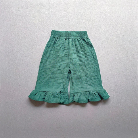Girls' Cotton Ruffled Flared Pants – Stylish Summer Casual Pants
