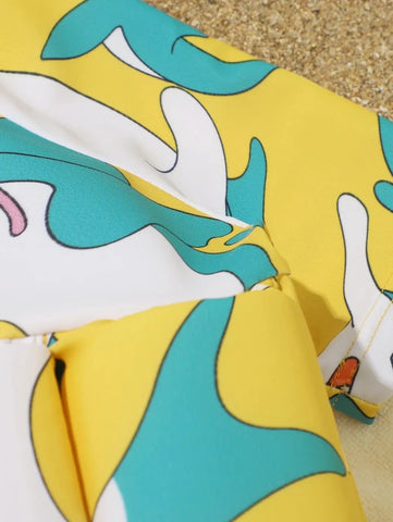 Floating Short Sleeve Shark Print Swimsuit