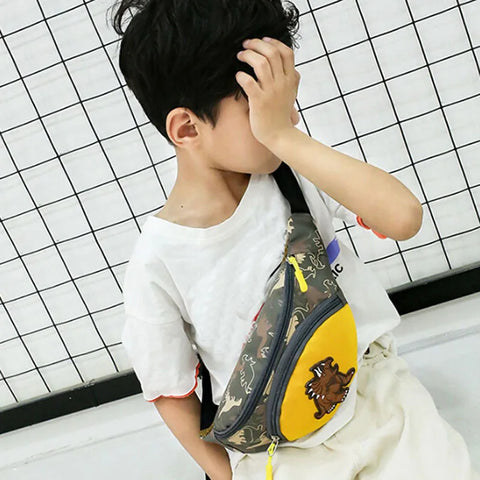 Kids Dinosaur Print Crossbody Bag – High-Capacity Canvas Waist and Chest Bag