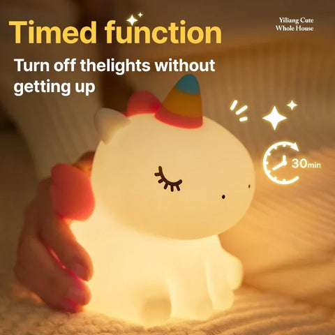 Cartoon Unicorn Night Lamp – Soft Silicone LED Night Light for Kids' Room