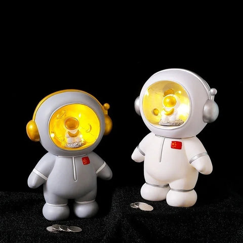 Astronaut Night Light Piggy Bank – Creative Coin Saving Box for Kids' Bedroom Decor