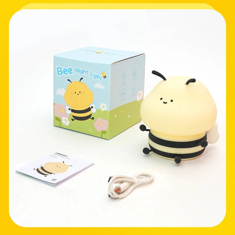 Bee Silicone LED Cartoon Night Light – USB Rechargeable Dimming Sleep Lamp