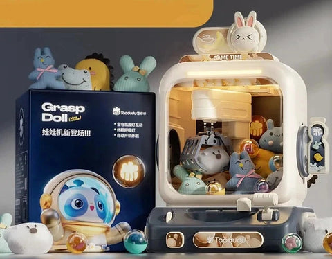 Mini Cartoon Claw Machine for Kids- Coin-Operated Arcade Game with Lights & Music Teeny Pandas