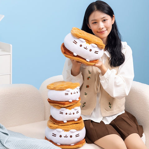 Cute Chocolate Cookie Sandwich Fat Cat Plush Toy – Biscuit Cat Throw Pillow