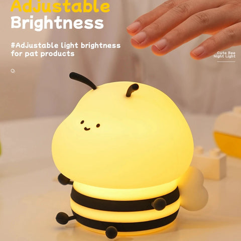 Bee Silicone LED Cartoon Night Light – USB Rechargeable Dimming Sleep Lamp