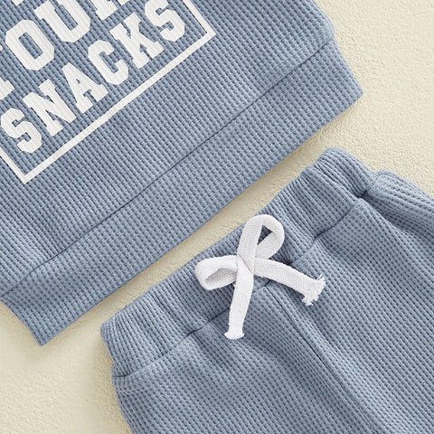 Spring Autumn Baby Boy Waffled Clothes – Letter Print Sweatshirt & Pants Set