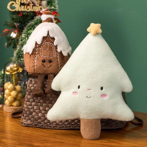 Christmas Gingerbread Plush Pillow – Festive Stuffed Cookie & Cabin Plushie