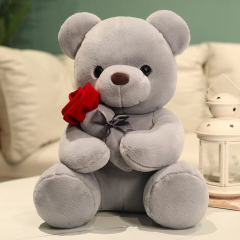 Cute Teddy Bear with Roses Plush Toy – Romantic Stuffed Doll