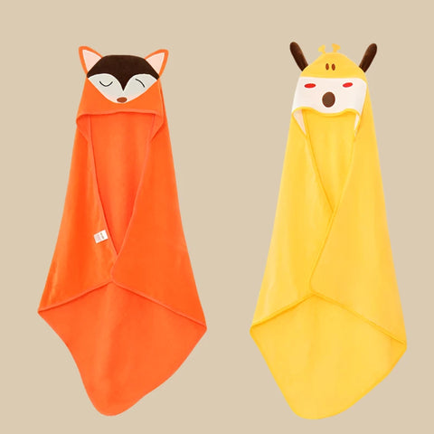 Fox and Giraffe Baby Bath Towel - Soft Cotton Hooded Towel