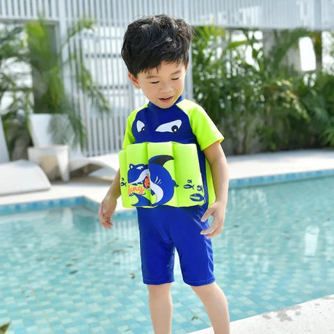 Boys Floating Shark Swimsuit – Kids' Summer Floating Rash Guard Swimwear