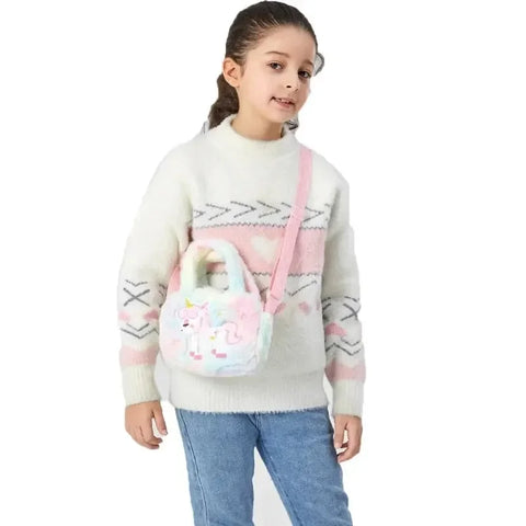 Kids Embroidery Unicorn Plush Crossbody Purse