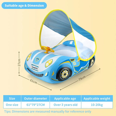 Safety Inflatable Car Swim Float with Canopy - For Safe and Fun Experience! Teeny Pandas
