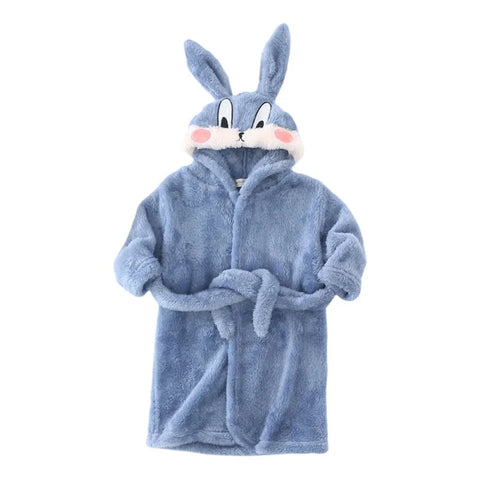 Kids Hooded Bathrobe – Cartoon Rabbit Flannel Robe for Boys & Girls