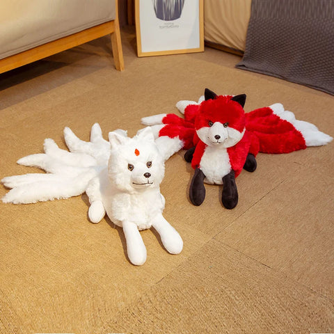 Lifelike Nine Tails Fox Plush Toy - White and Red Fox Stuffed Animal