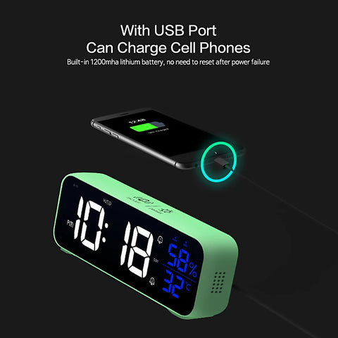 LED Digital Alarm Clock - With Voice Control & Temperature Display