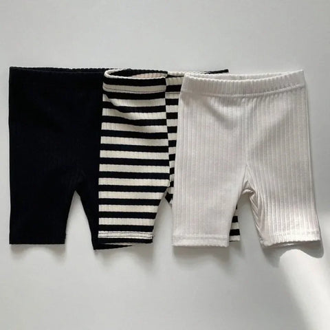 Solid Cotton Shorts for Girls – Baby Striped Leggings & Toddler Ribbed Shorts