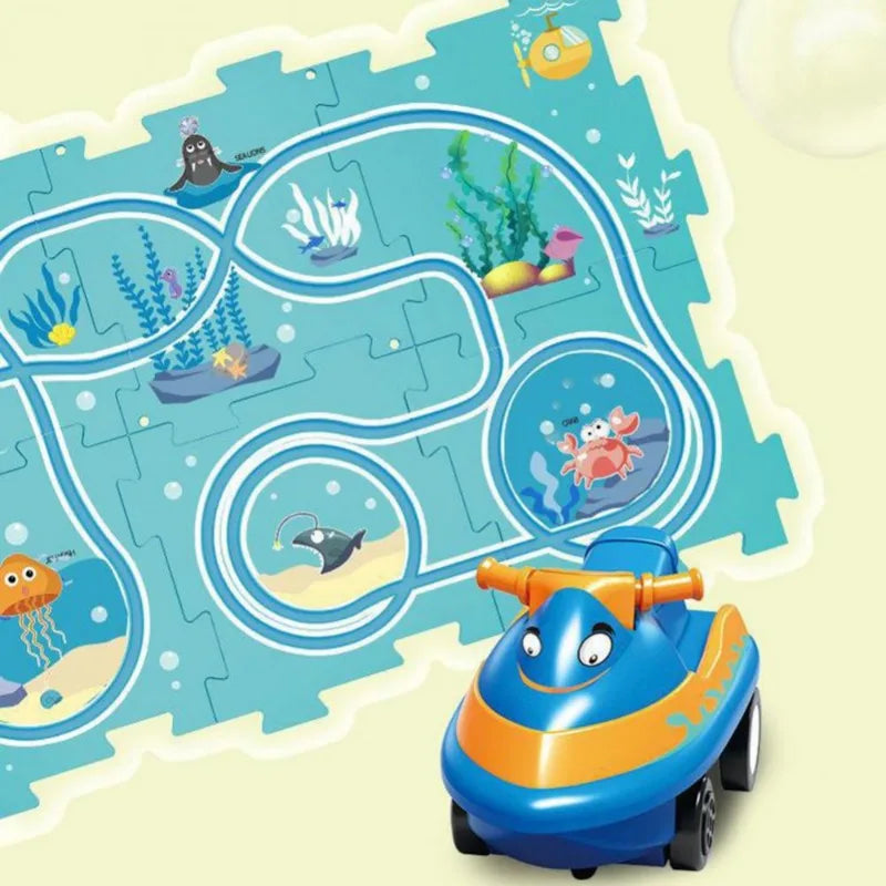RaceTrack Puzzle Set – Space, Land, Dinosaur, and Ocean Themes Teeny Pandas
