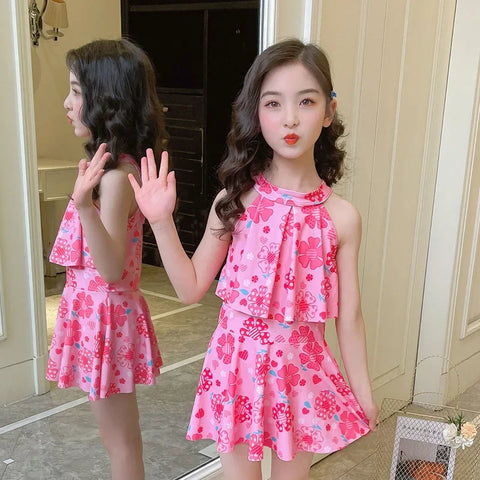 Cute Strawberry-Print Two-Piece Swimwear Set for Girls