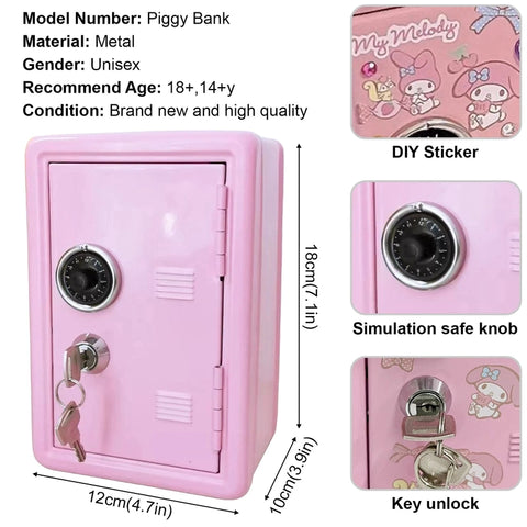 Kawaii Desktop Piggy Bank – Cute Cartoon Money Box with Lock and Stickers