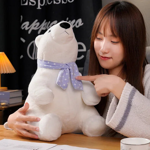 Cute Polar Bear Plush Toy – Soft Stuffed Animal with Scarf