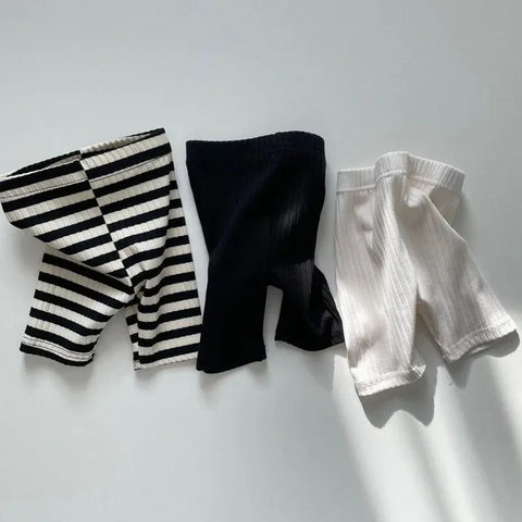 Solid Cotton Shorts for Girls – Baby Striped Leggings & Toddler Ribbed Shorts
