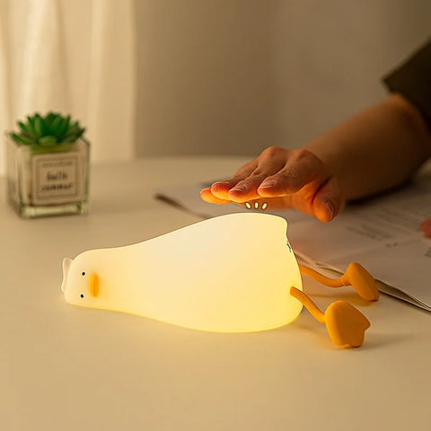Lying Duck USB Rechargeable Night Light – Soft Silicone Bedside Lamp for Kids