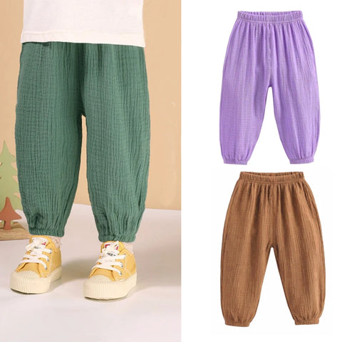 Summer Kids Cotton Linen Pleated Pants – Stylish & Comfortable Harem Trousers